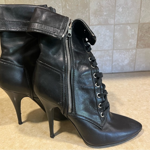 Black Balmain lace up boots with fold over cuff